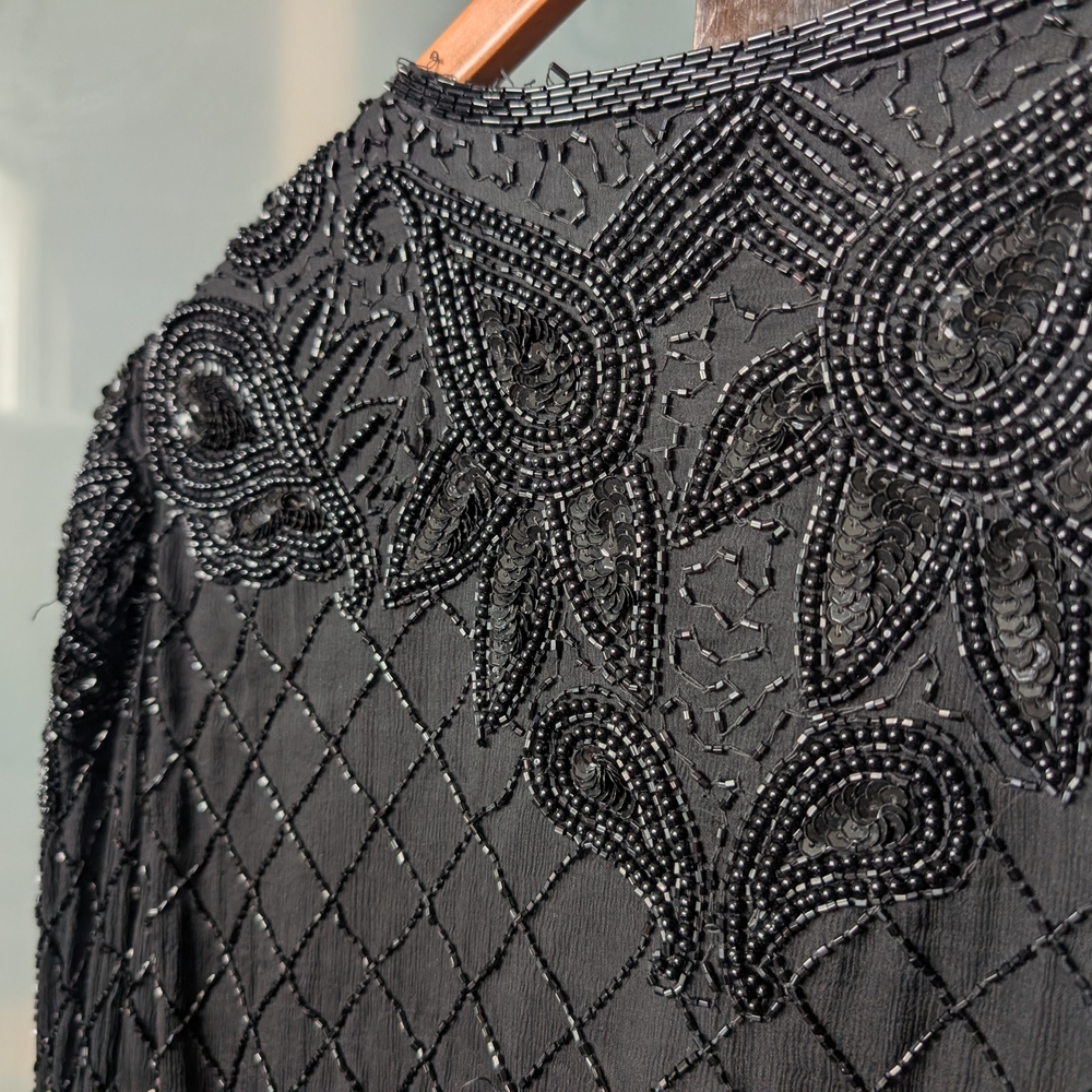 📼 Vintage Black Beaded Embellished Evening Jacket - Medium - Picture 8 of 15